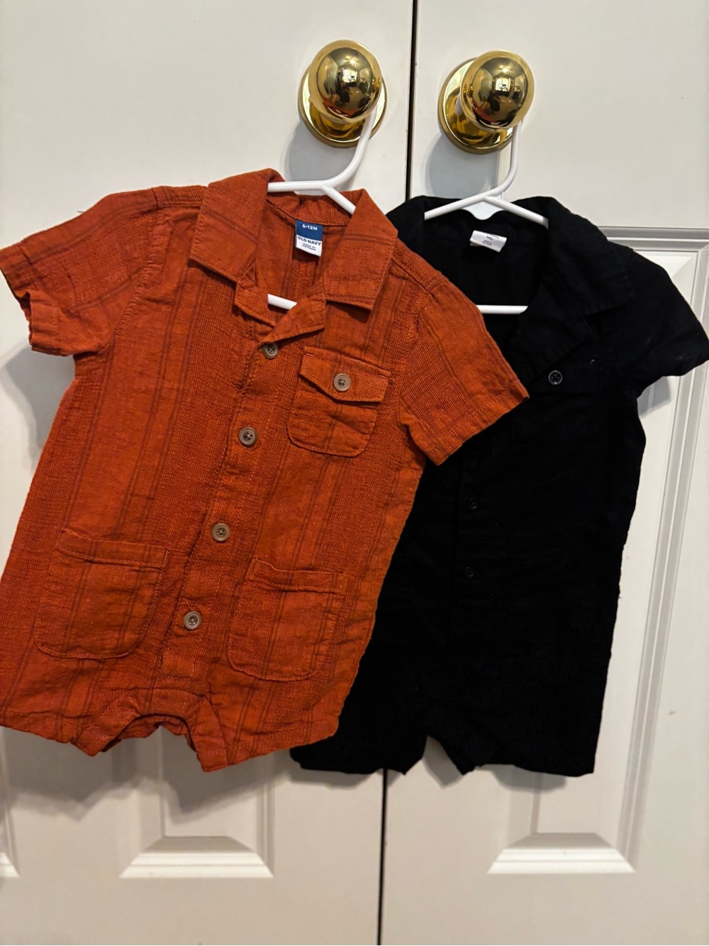 Old Navy & Baby GAP Button-Up Rompers, Set of 2, Rust Orange/Black, 6-12 Months